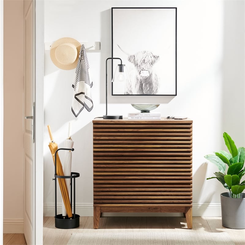 Pemberly Row Set of 2 Contemporary Nightstands in Walnut Finish