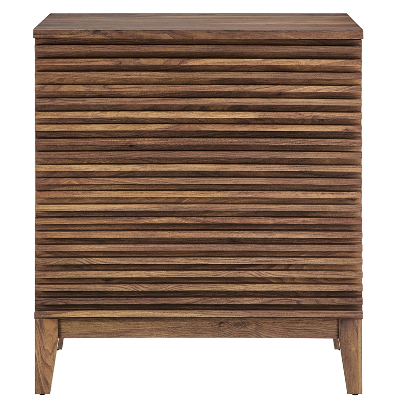 Pemberly Row Set of 2 Contemporary Nightstands in Walnut Finish
