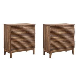Pemberly Row Set of 2 Contemporary Nightstands in Walnut Finish