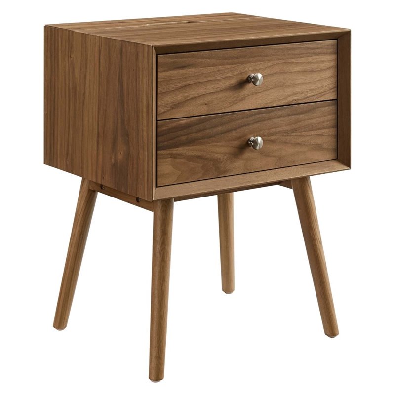 Pemberly Row Set of 2 Modern Engineered Wood Nightstands With USB Ports - Walnut