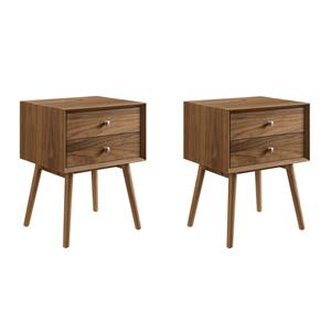 Pemberly Row Set of 2 Modern Engineered Wood Nightstands With USB Ports - Walnut