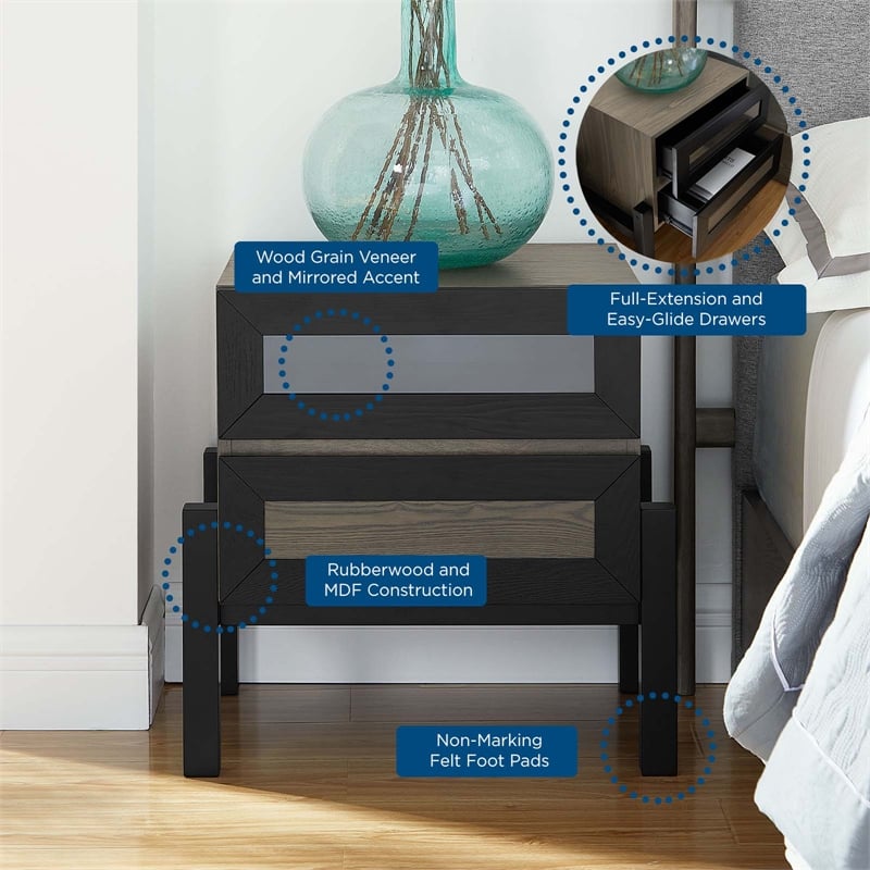 Pemberly Row Set of 2 Modern MDF Wood and Rubberwood Nightstands in Oak