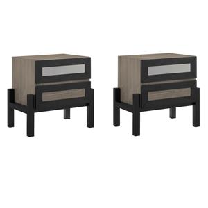 Pemberly Row Set of 2 Modern MDF Wood and Rubberwood Nightstands in Oak