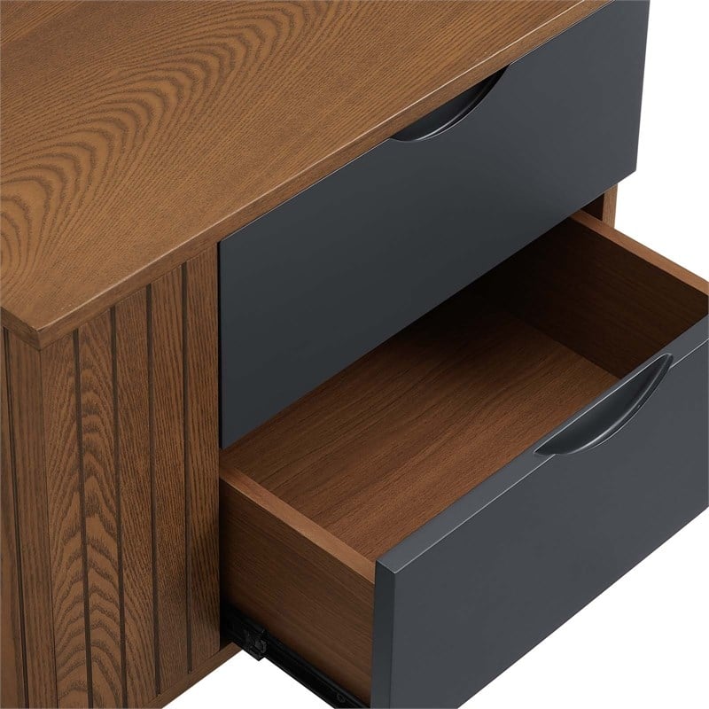 Pemberly Row Set of 2 Modern MDF Wood and Rubberwood Nightstands in Walnut/Gray