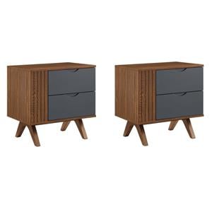 Pemberly Row Set of 2 Modern MDF Wood and Rubberwood Nightstands in Walnut/Gray