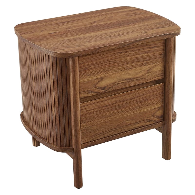 Pemberly Row Set of 2 Contemporary 2-Drawer Nightstands in Walnut