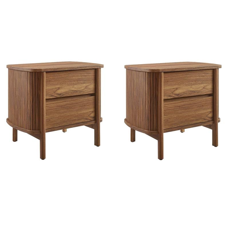 Pemberly Row Set of 2 Contemporary 2-Drawer Nightstands in Walnut