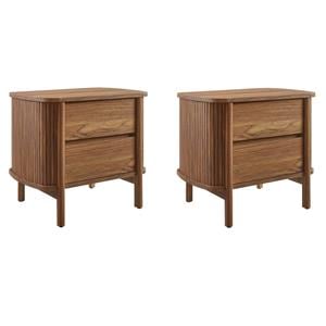 Pemberly Row Set of 2 Contemporary 2-Drawer Nightstands in Walnut