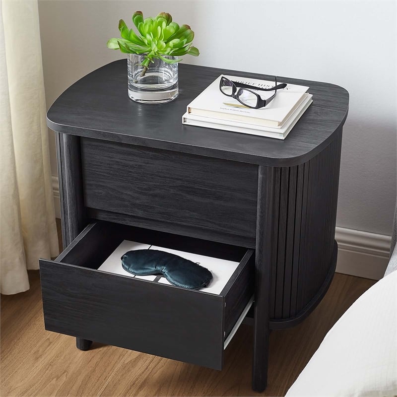 Pemberly Row Set of 2 Contemporary 2-Drawer Nightstands in Black