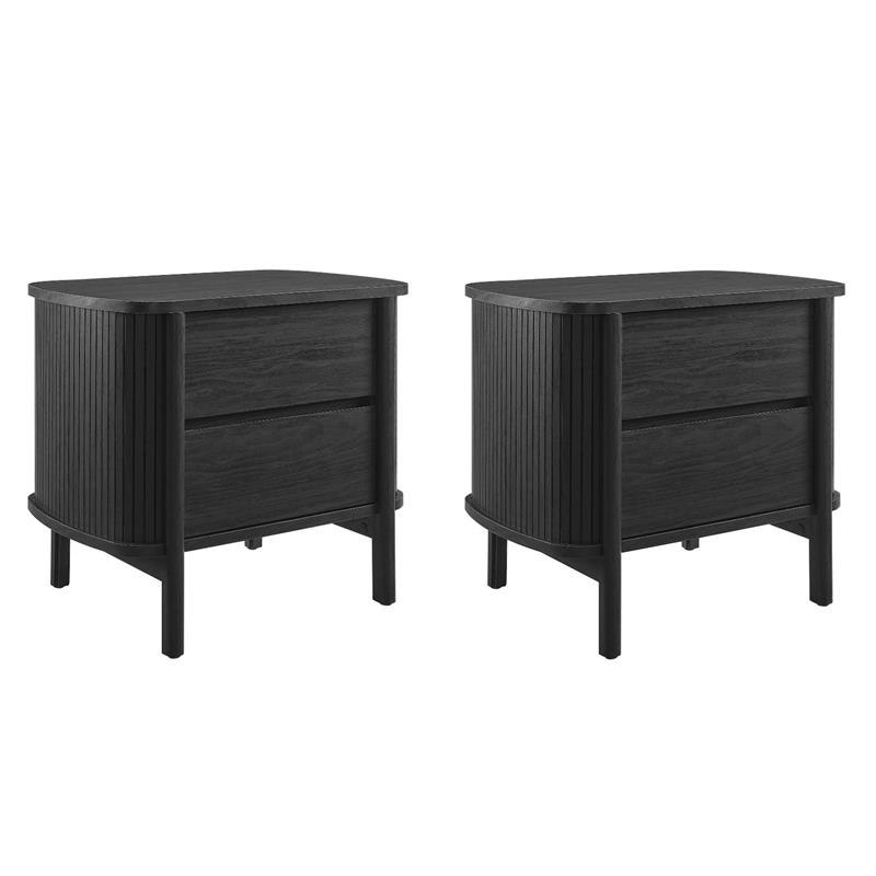 Pemberly Row Set of 2 Contemporary 2-Drawer Nightstands in Black