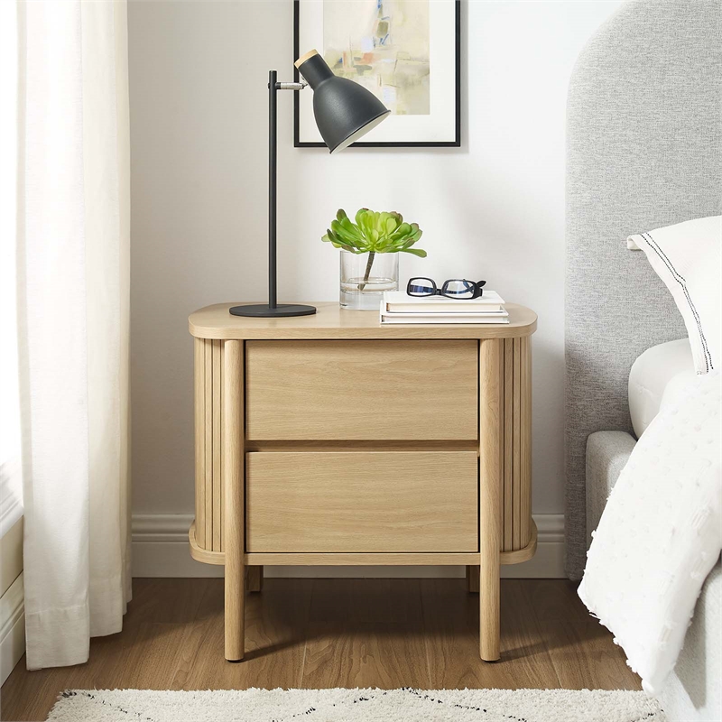 Pemberly Row Set of 2 Contemporary 2-Drawer Nightstands in Oak