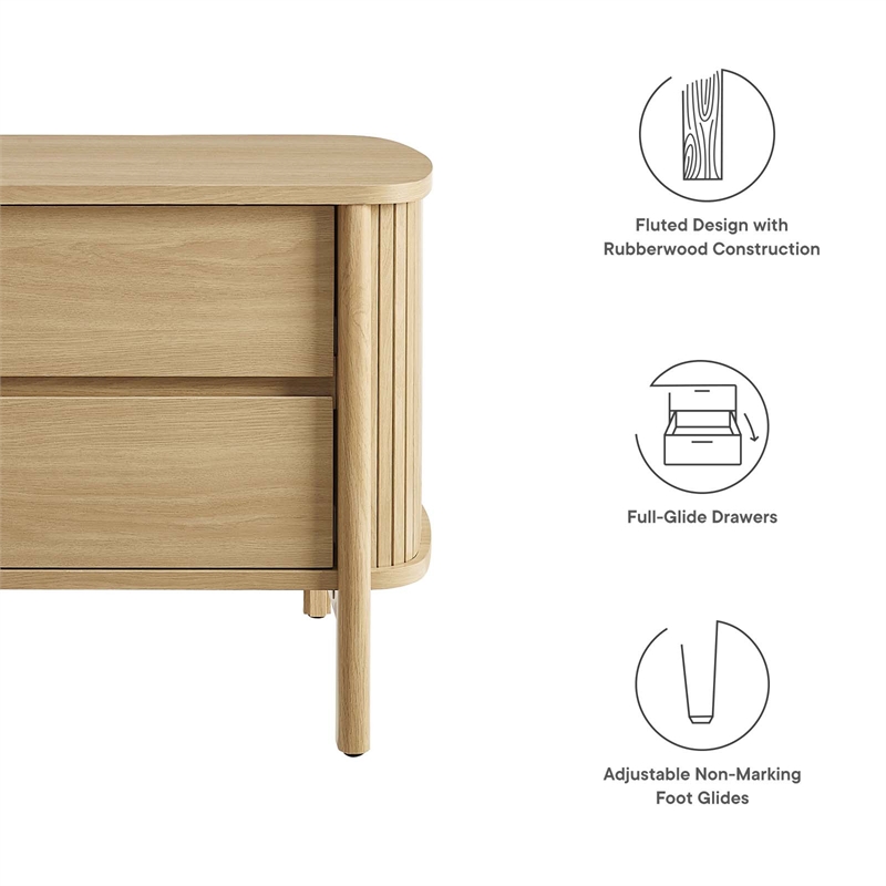 Pemberly Row Set of 2 Contemporary 2-Drawer Nightstands in Oak