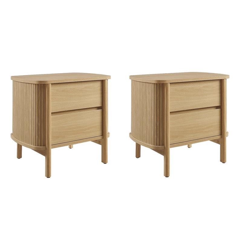 Pemberly Row Set of 2 Contemporary 2-Drawer Nightstands in Oak
