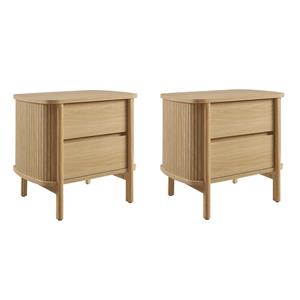 Pemberly Row Set of 2 Contemporary 2-Drawer Nightstands in Oak