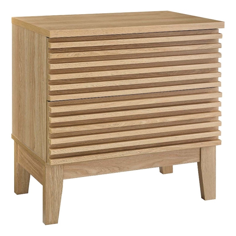 Pemberly Row Set of 2 Two-Drawer Particleboard Wood Nightstands in Oak