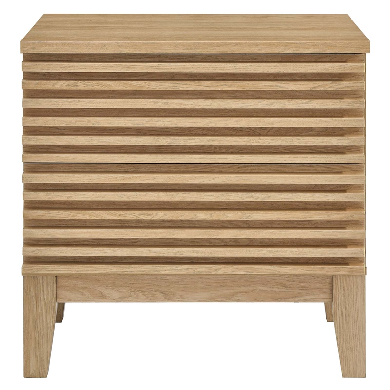 Pemberly Row Set of 2 Two-Drawer Particleboard Wood Nightstands in Oak