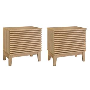 Pemberly Row Set of 2 Two-Drawer Particleboard Wood Nightstands in Oak