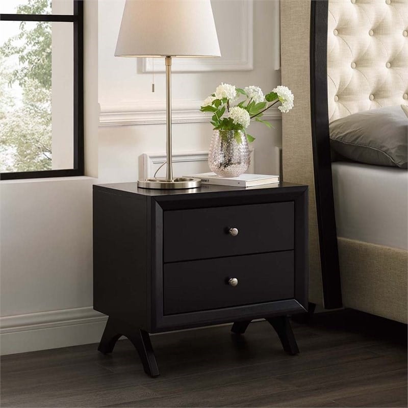 Pemberly Row Set of 2 Modern Rubberwood and MDF Nightstands in Cappuccino