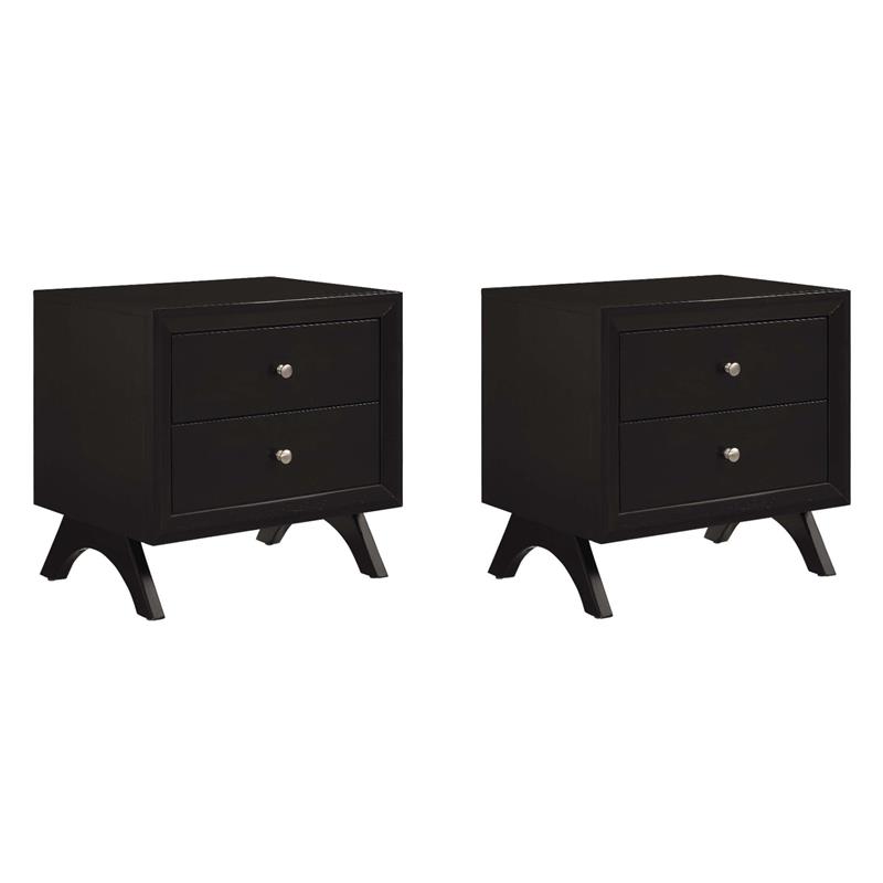 Pemberly Row Set of 2 Modern Rubberwood and MDF Nightstands in Cappuccino