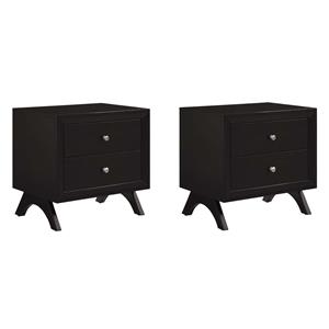 Pemberly Row Set of 2 Modern Rubberwood and MDF Nightstands in Cappuccino