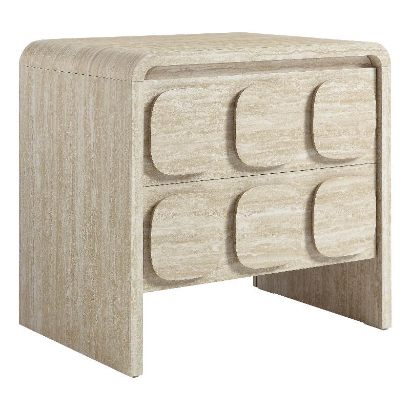 Pemberly Row Set of 2 Contemporary Nightstands in Travertine Finish