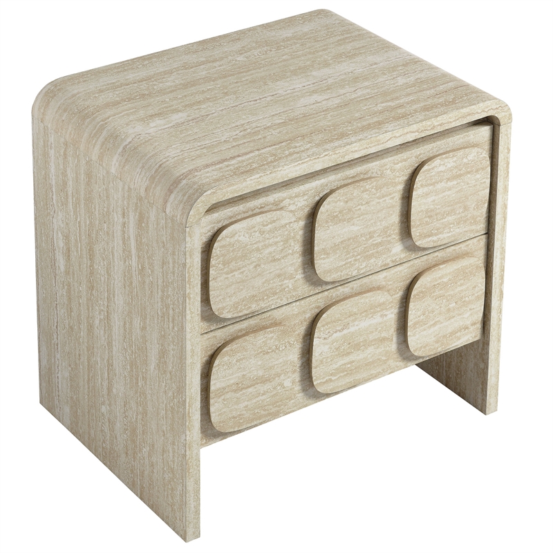 Pemberly Row Set of 2 Contemporary Nightstands in Travertine Finish