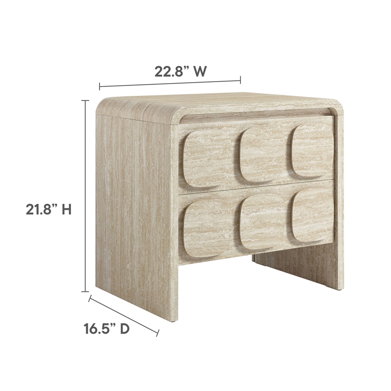 Pemberly Row Set of 2 Contemporary Nightstands in Travertine Finish