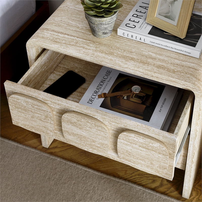 Pemberly Row Set of 2 Contemporary Nightstands in Travertine Finish