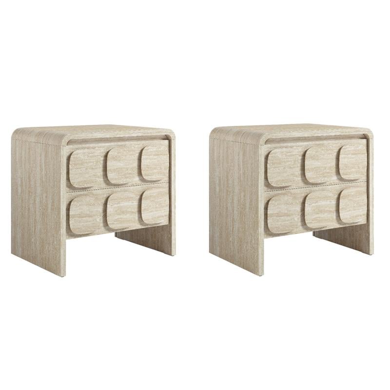 Pemberly Row Set of 2 Contemporary Nightstands in Travertine Finish