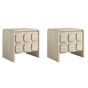 Pemberly Row Set of 2 Contemporary Nightstands in Travertine Finish