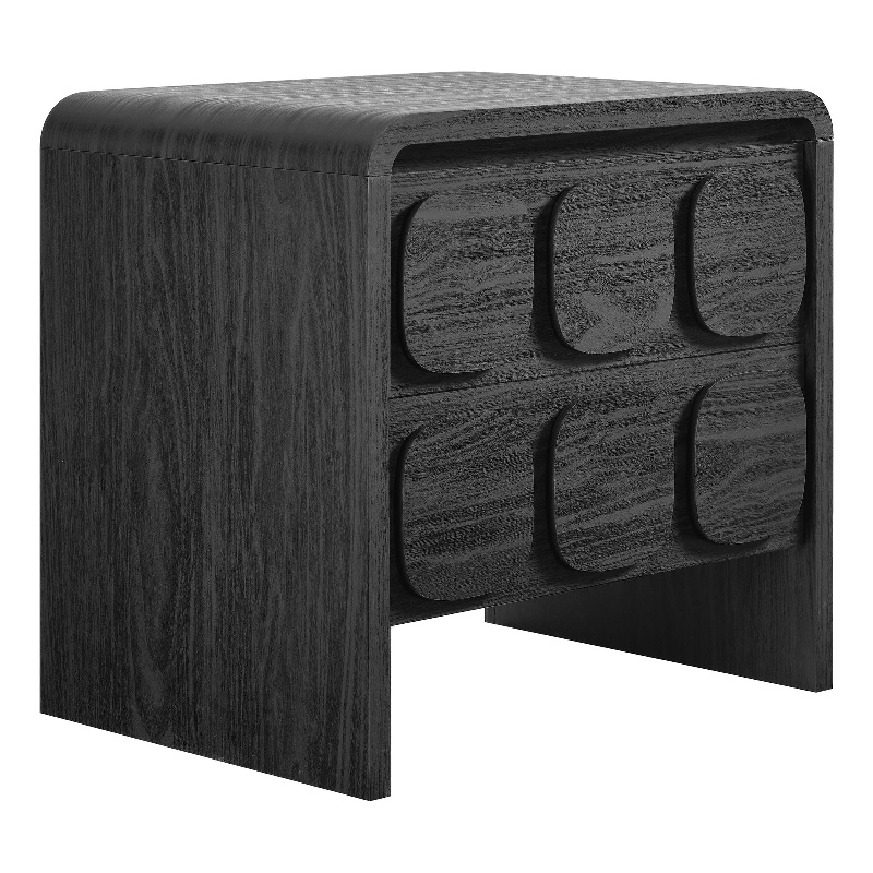 Pemberly Row Set of 2 Contemporary Nightstands in Black Finish