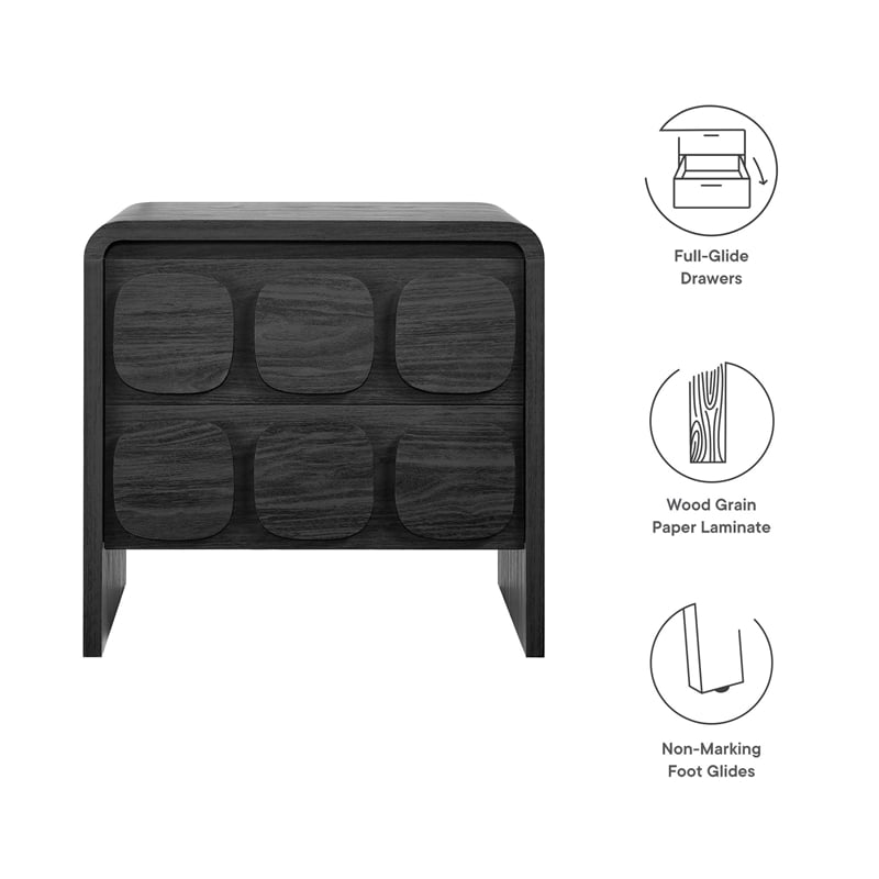 Pemberly Row Set of 2 Contemporary Nightstands in Black Finish