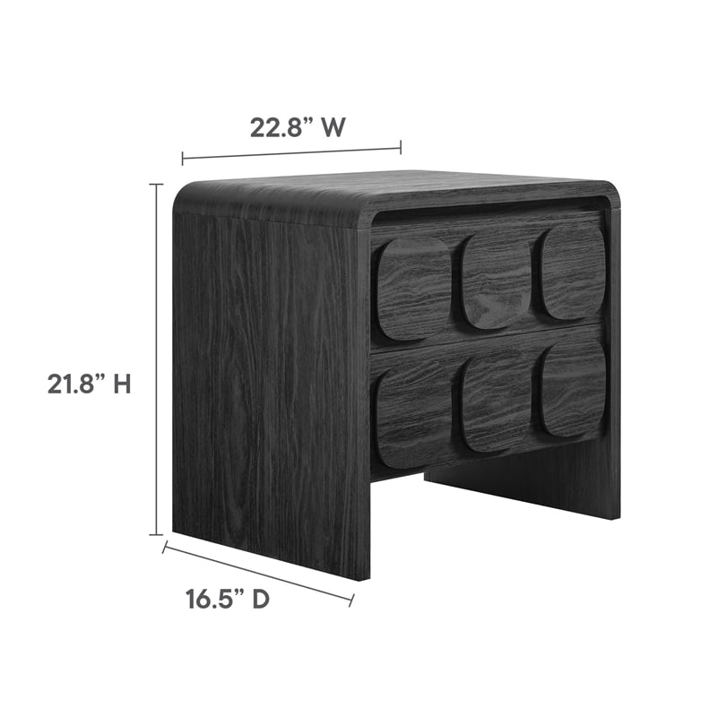 Pemberly Row Set of 2 Contemporary Nightstands in Black Finish
