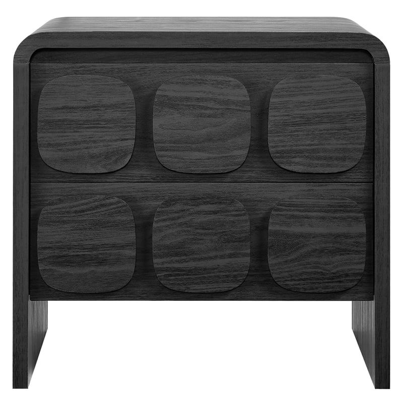 Pemberly Row Set of 2 Contemporary Nightstands in Black Finish
