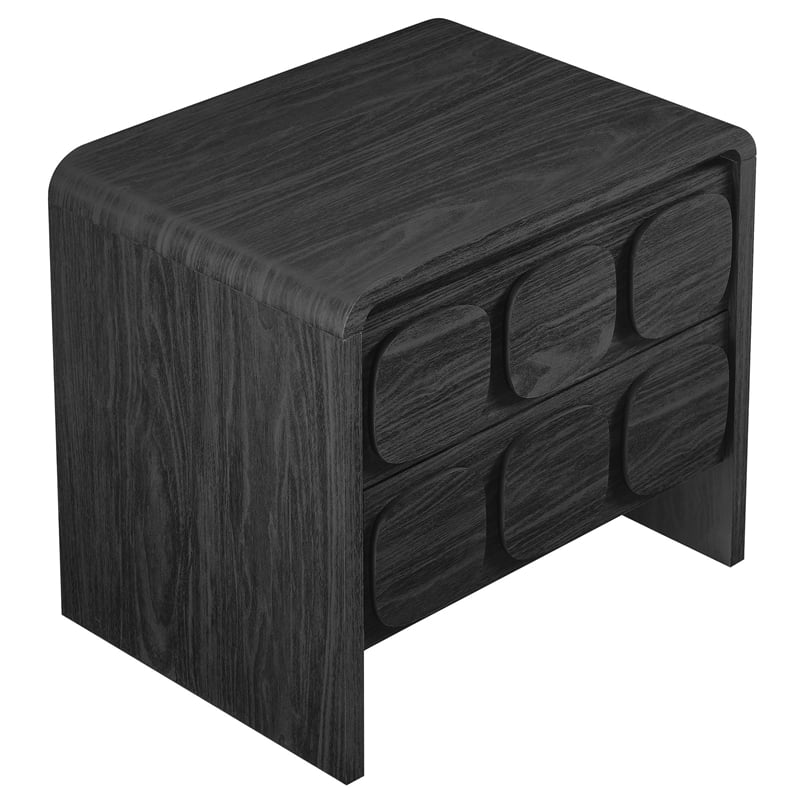Pemberly Row Set of 2 Contemporary Nightstands in Black Finish