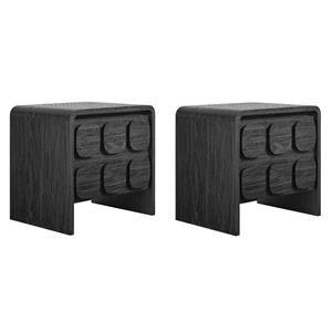 Pemberly Row Set of 2 Contemporary Nightstands in Black Finish
