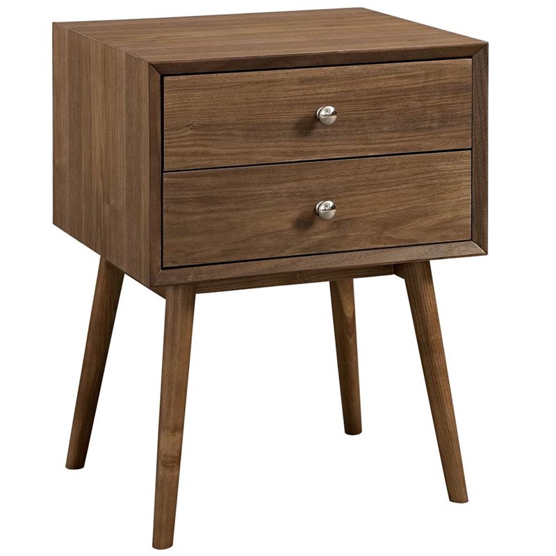Pemberly Row Set of 2 Modern Wood and Metal Nightstands in Walnut