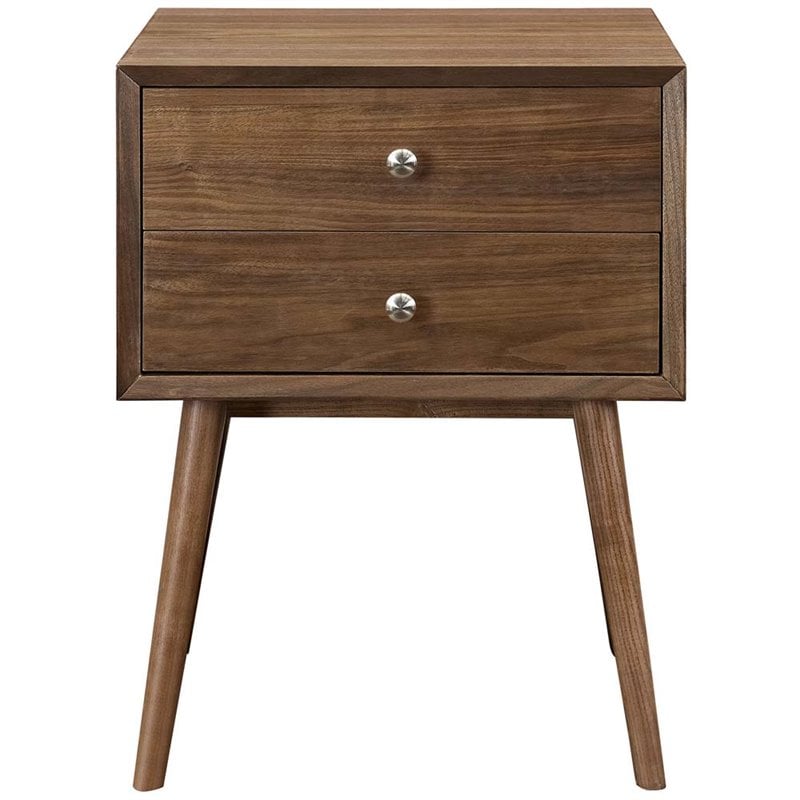 Pemberly Row Set of 2 Modern Wood and Metal Nightstands in Walnut