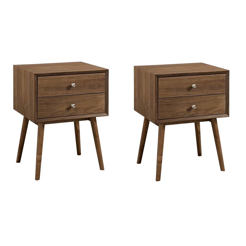 Pemberly Row Set of 2 Modern Wood and Metal Nightstands in Walnut
