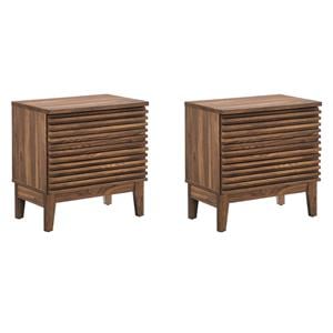 Pemberly Row Set of 2 Two-Drawer Particleboard Wood Nightstands in Walnut