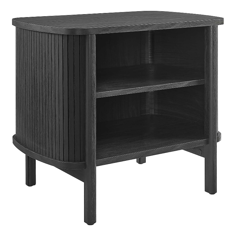 Pemberly Row Set of 2 Contemporary Open Nightstands in Black Finish