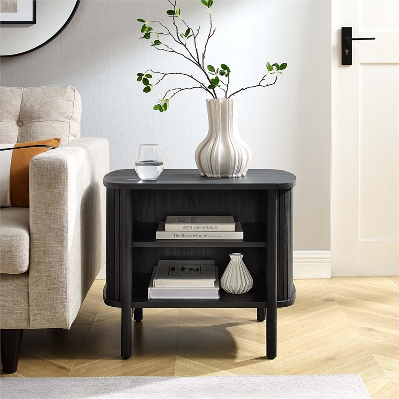 Pemberly Row Set of 2 Contemporary Open Nightstands in Black Finish