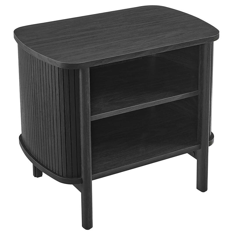 Pemberly Row Set of 2 Contemporary Open Nightstands in Black Finish