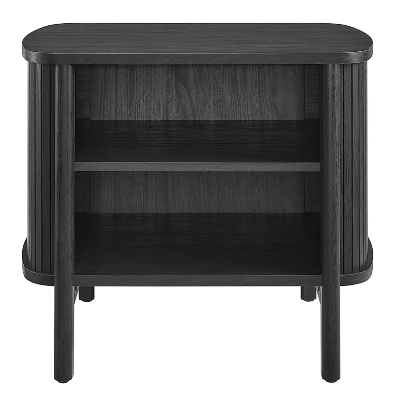 Pemberly Row Set of 2 Contemporary Open Nightstands in Black Finish