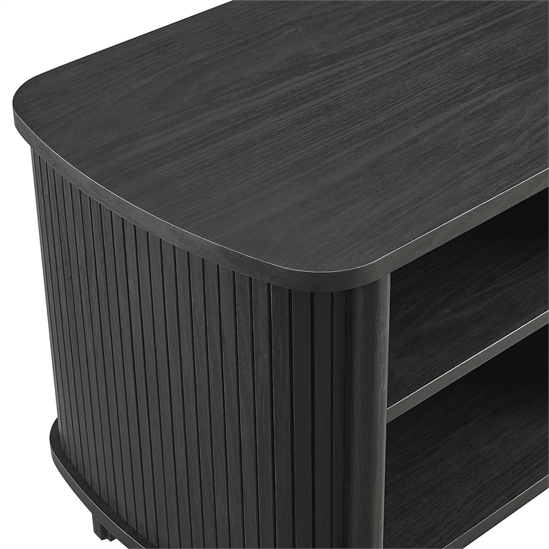 Pemberly Row Set of 2 Contemporary Open Nightstands in Black Finish
