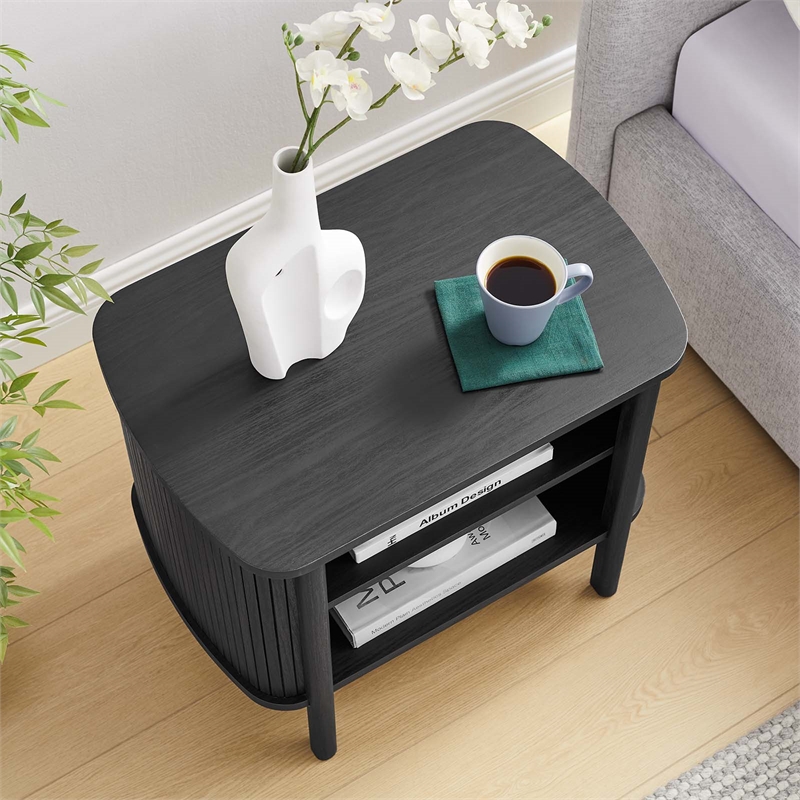 Pemberly Row Set of 2 Contemporary Open Nightstands in Black Finish