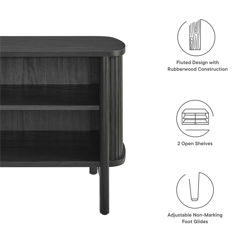 Pemberly Row Set of 2 Contemporary Open Nightstands in Black Finish