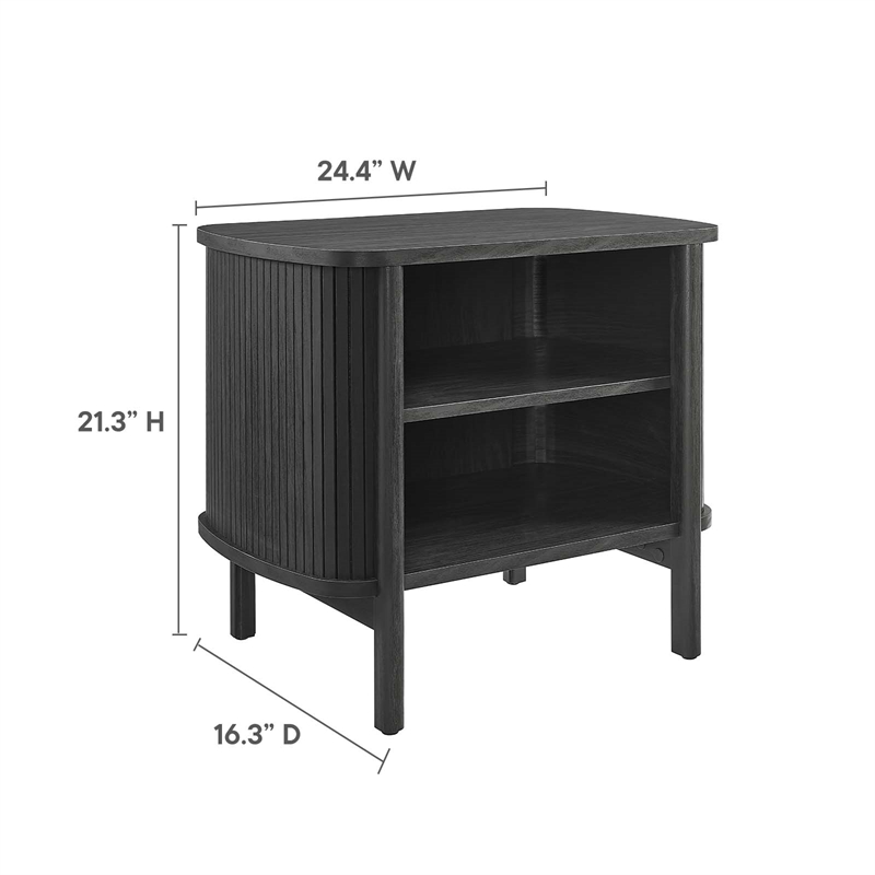 Pemberly Row Set of 2 Contemporary Open Nightstands in Black Finish