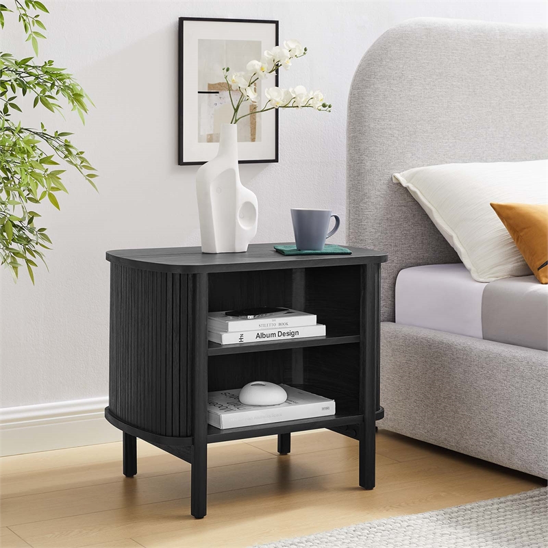 Pemberly Row Set of 2 Contemporary Open Nightstands in Black Finish