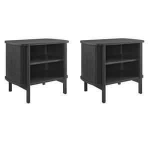 Pemberly Row Set of 2 Contemporary Open Nightstands in Black Finish